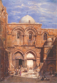 كنيسة القيامة في القدس، لوحة للرسام الألماني ڤرنر كارل (1808- 1894) رسمها على الورق بالألوان المائية قياس 75 * 53 سم ، وهي من مجموعة مقتنيات قطر من رسوم الاستشراق.