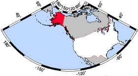 Map of the United States with ألاسكا Alaska highlighted