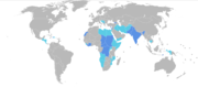 UN peacekeeping missions. Dark blue regions indicate current missions, while light blue regions represent former missions.
