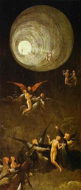 إسراء المباركين  بريشة هيرونيموس بوش (بعد 1490) تصور نفقاً من النور وشخصيات روحانية شبيهة بتلك التي وصفها من مر بتجارب الاقتراب من الموت.