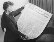 Eleanor Roosevelt with the Universal Declaration of Human Rights in 1949