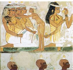 Paintings in the Tomb of Nakht in ancient Egypt (15th century BC).