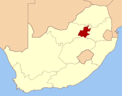 Map showing the location of Gauteng in the north-central part of South Africa