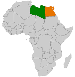 Map indicating locations of ليبيا and مصر