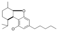 Chemical structure of the CBE-type cyclization of cannabinoids.