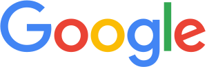 حروف "گوگل" ملونة (من اليسار لليمين) بالأزرق، الأحمر، الأصفر، الأزرق، الأخضر، والأحمر.