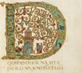 An illuminated initial from the Sacramentary of Drogon, c. 930