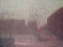 Nocturne: Trafalgar Square Chelsea Snow (1876) by James McNeill Whistler, used violet to create a wintery mood.