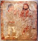 Kushan worshipper with Zeus/Serapis/Ohrmazd, Bactria, 3rd century CE.[53]