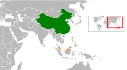 Map indicating locations of China and Malaysia