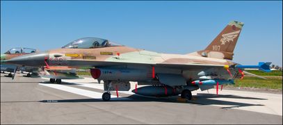 F-16 Fighting Falcon jet warplanes are the backbone of the Israeli Air Force (the F-16A in the picture has 6.5 kill marks).