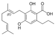 Chemical structure of cannabigerovarinic acid A.