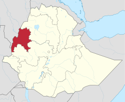 خريطة إثيوپيا موضح عليها موقع إقليم بني شنقول-قمز.