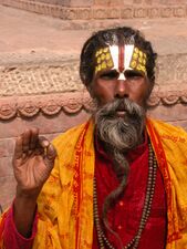 A Hindu sadhu, or ascetic wandering monk or holy man, in Kathmandu, Nepal.