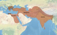 Territories "conquered by the Dharma" according to Major Rock Edict No. 13 of Ashoka (260–218 BCE).[182][183]