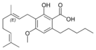 Chemical structure of cannabigerolic acid A monomethyl ether.