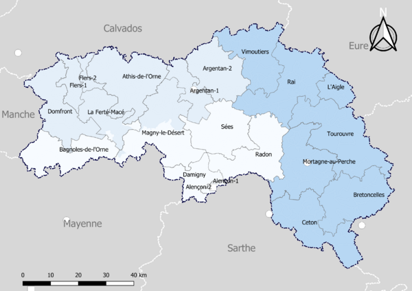 Carte des arrondissements et des cantons de l'Orne
