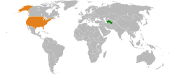 Map indicating locations of Turkmenistan and USA