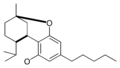 Chemical structure of the iso-CBN-type cyclization of cannabinoids.