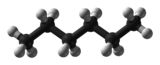 Ball and stick model of hexane