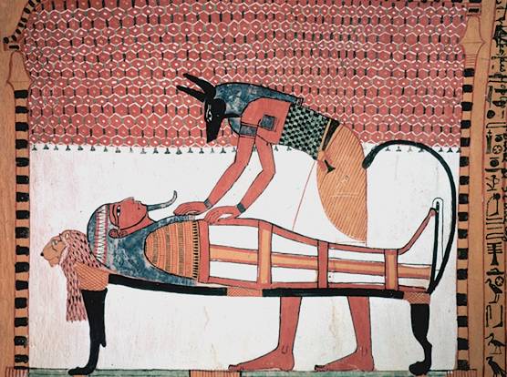 ملف:Anubis attending the mummy of Sennedjem.jpg
