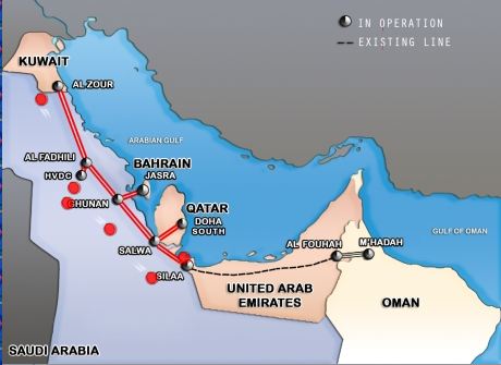 ملف:خريطة مشروع الربط الكهربائي الخليجي.JPG