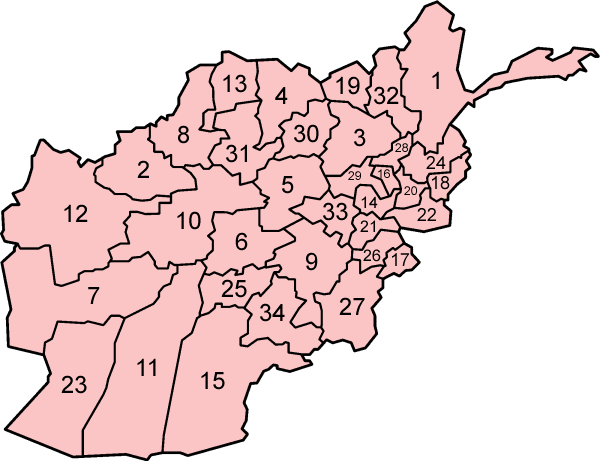 ملف:Afghanistan provinces numbered.png
