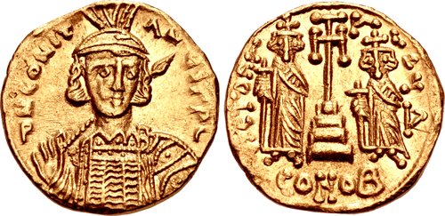 ملف:Solidus of Constantine IV with Heraclius and Tiberius.jpg