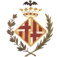 diamond shaped crest surrounded by laurels and topped with a crown and a bat