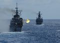 Brazilian navy frigates in exercise.