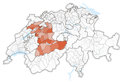 خريطة سويسرا، موقع كانتون برن highlighted