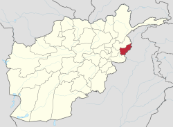 خريطة أفغانستان موضح عليها موقع ولاية كنر.