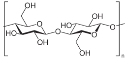 Cellulose, a linear polymer of D-glucose units (two are shown) linked by β(1→4)-glycosidic bonds.