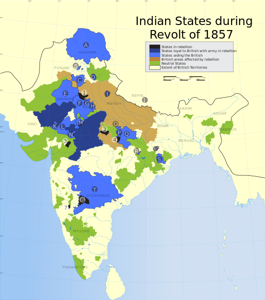 ملف:Indian revolt of 1857 states map.svg