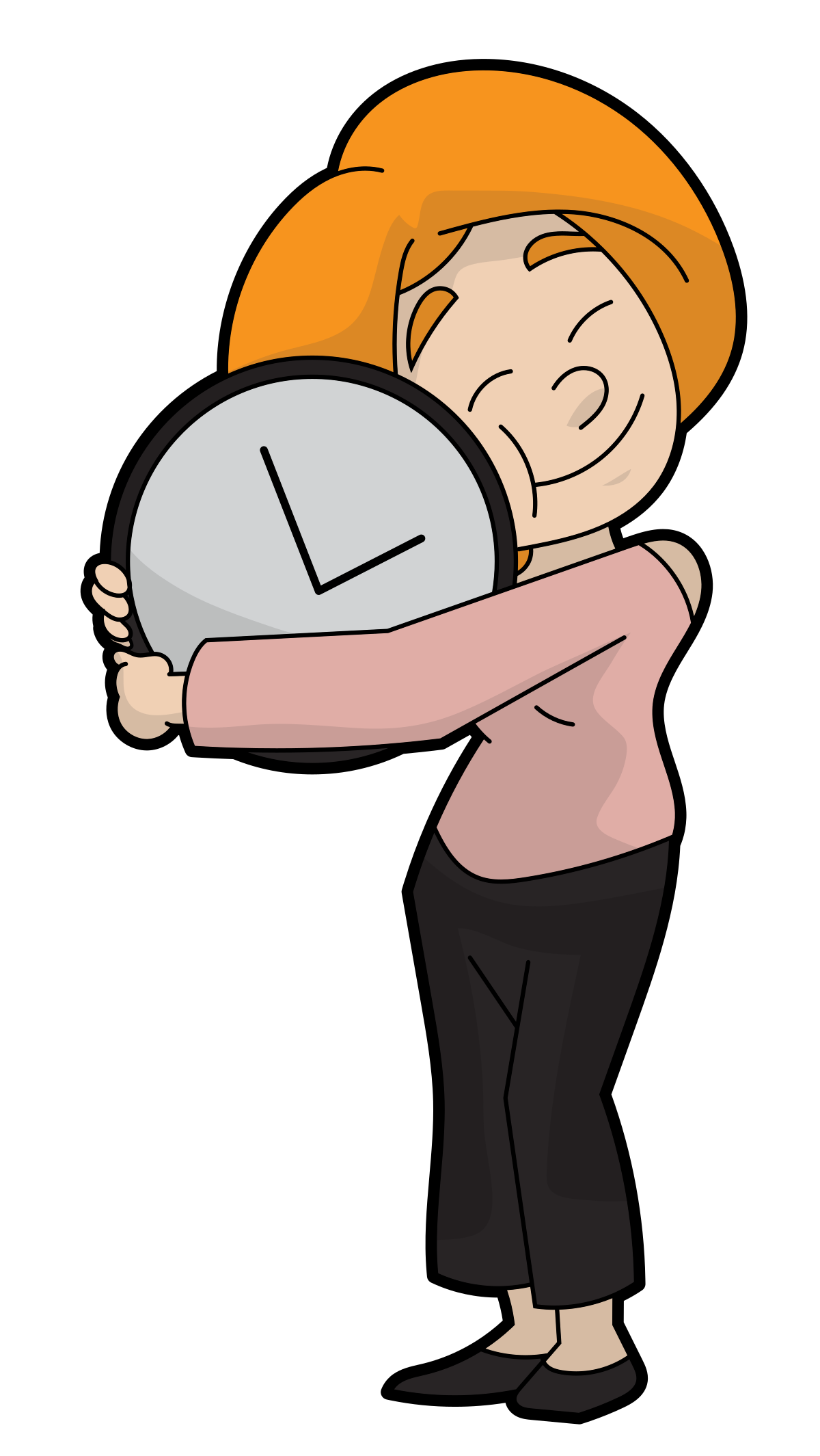 ملف:Cartoon Woman Hugging A Clock.svg - المعرفة