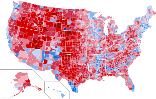 Results by county,[ت] shaded according to winning candidate's percentage of the vote