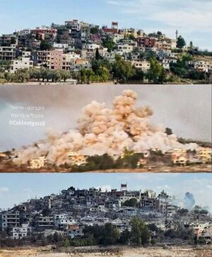 بلدة رامية قبل وأثناء وبعد تدميرها على يد الجيش الإسرائيلي