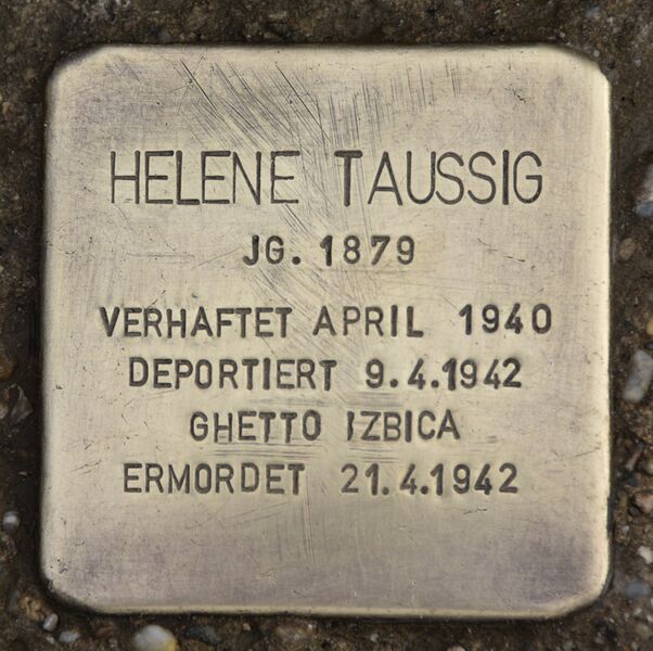 ملف:Stolperstein für Helene Taussig.JPG