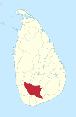 Map of Sri Lanka with Ratnapura District highlighted