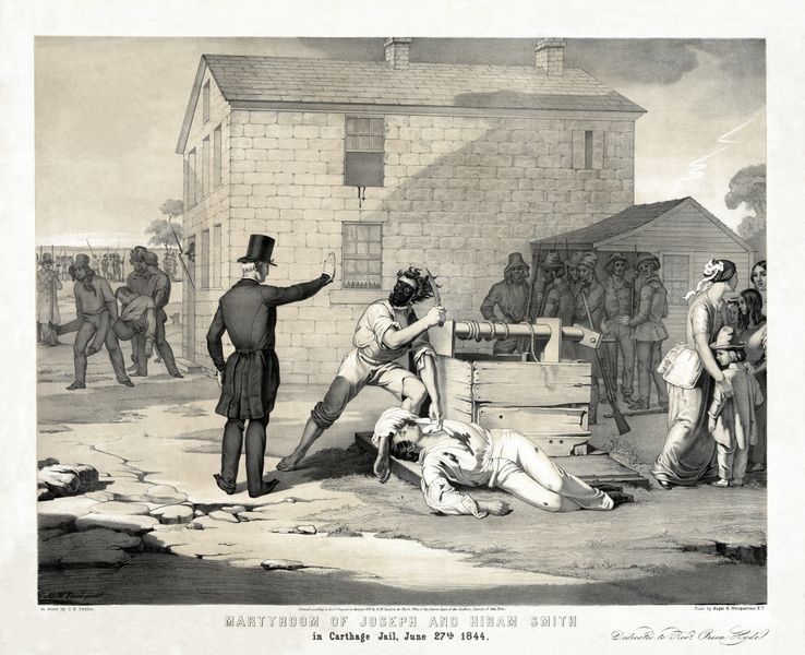 ملف:G. W. Fasel - Charles G. Crehen - Nagel & Weingaertner - Martyrdom of Joseph and Hiram Smith in Carthage jail, June 27th, 1844.jpg
