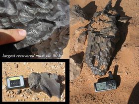 شظايا النيزك الحديدي المرتطم بفوهة كامل، أكبر شظية زنة 80 كجم.