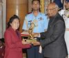 The President, Shri Ram Nath Kovind presenting the Arjuna Award, 2017 to Ms. Oinam Bembem Devi for Football, in a glittering ceremony, at Rashtrapati Bhavan, in New Delhi on August 29, 2017.jpg