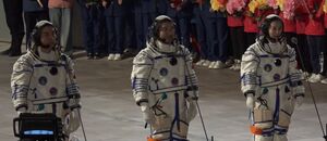 Shenzhou 13 crew during the farewell ceremony