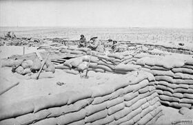 Soldiers in sandbag construction