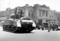 During a coup d'etat led by General Muhammed Naguib, Egyptian army tanks and field guns are drawn up in front of the royal Abdin Palace, in Cairo, on July 26, 1952. Appointed Premier Ali Maher Pasha issued an ultimatum to King Farouk I, forcing the Egyptian monarch to abdicate. (AP Photo)
