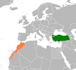 Map indicating locations of Turkey and Morocco