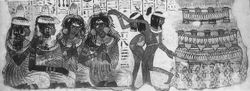 رسم يمثل راقصين مع فرقة موسيقية من على قبر نب آمون (طيبة 400ق.م)