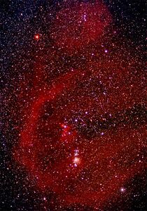 صورة لحلقة بارنارد، كما ترى بعض مواقع السدم داخل السحابة، مثل مسييه 42.