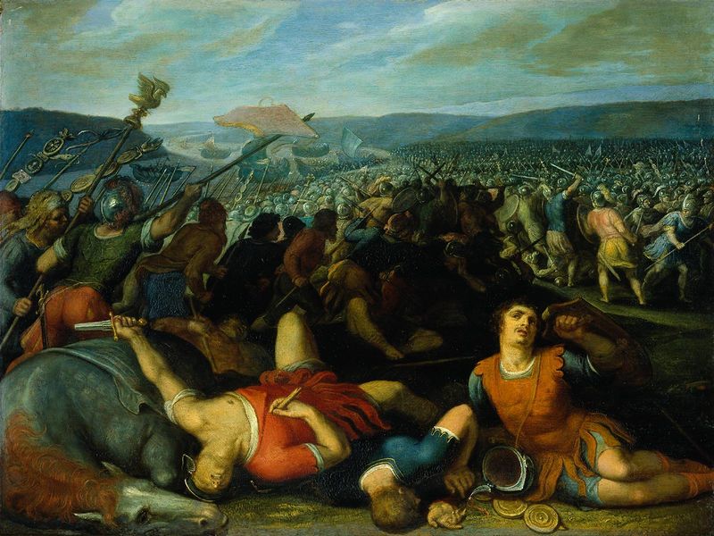 ملف:"Batavians defeating Romans on the Rhine" by Otto van Veen.jpg
