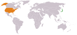 Map indicating locations of اليابان and الولايات المتحدة